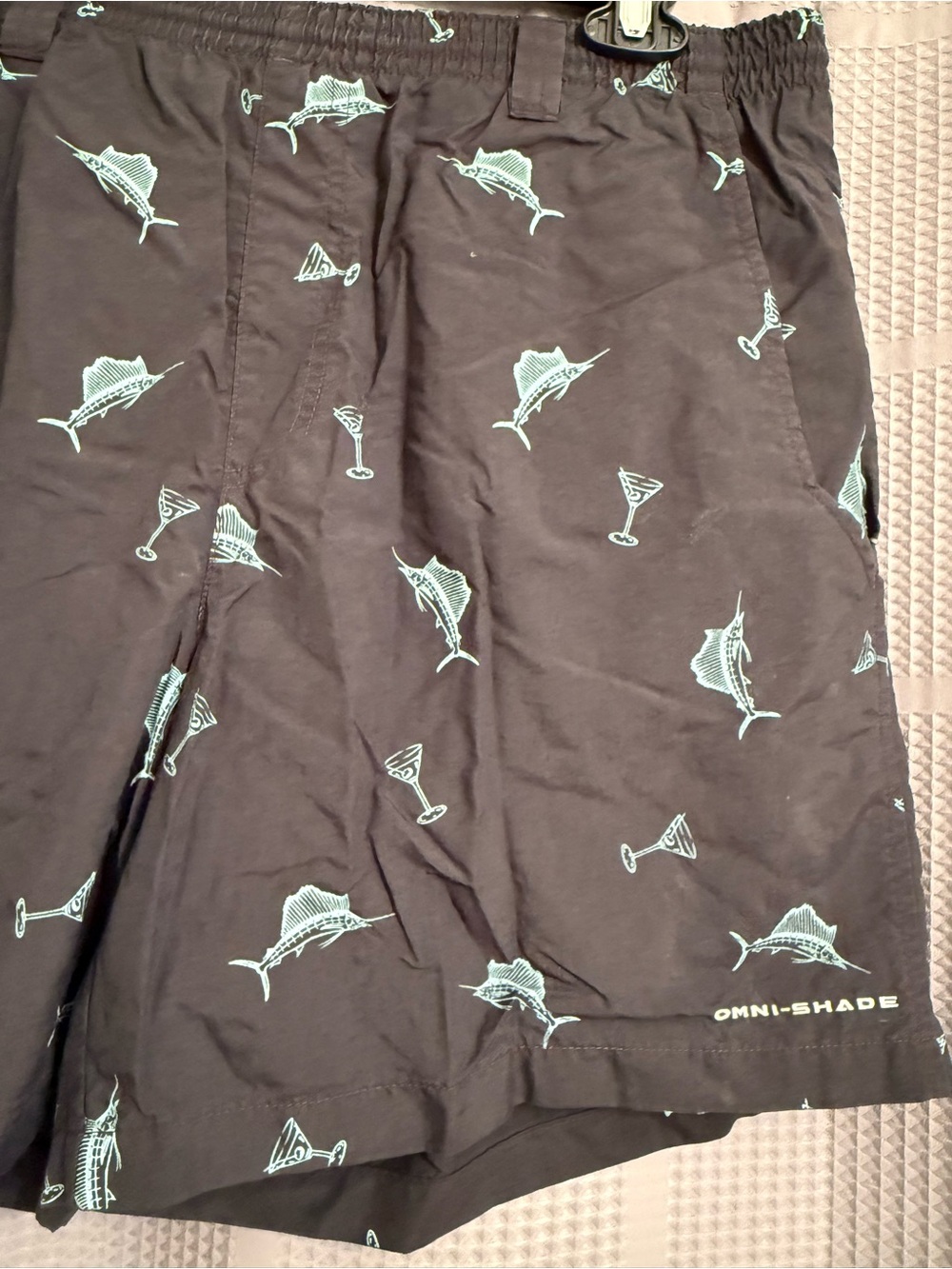 Columbia PFG Black Swim Trunks with Marlin Fish & Martini Cocktail Print - Picture 3 of 10